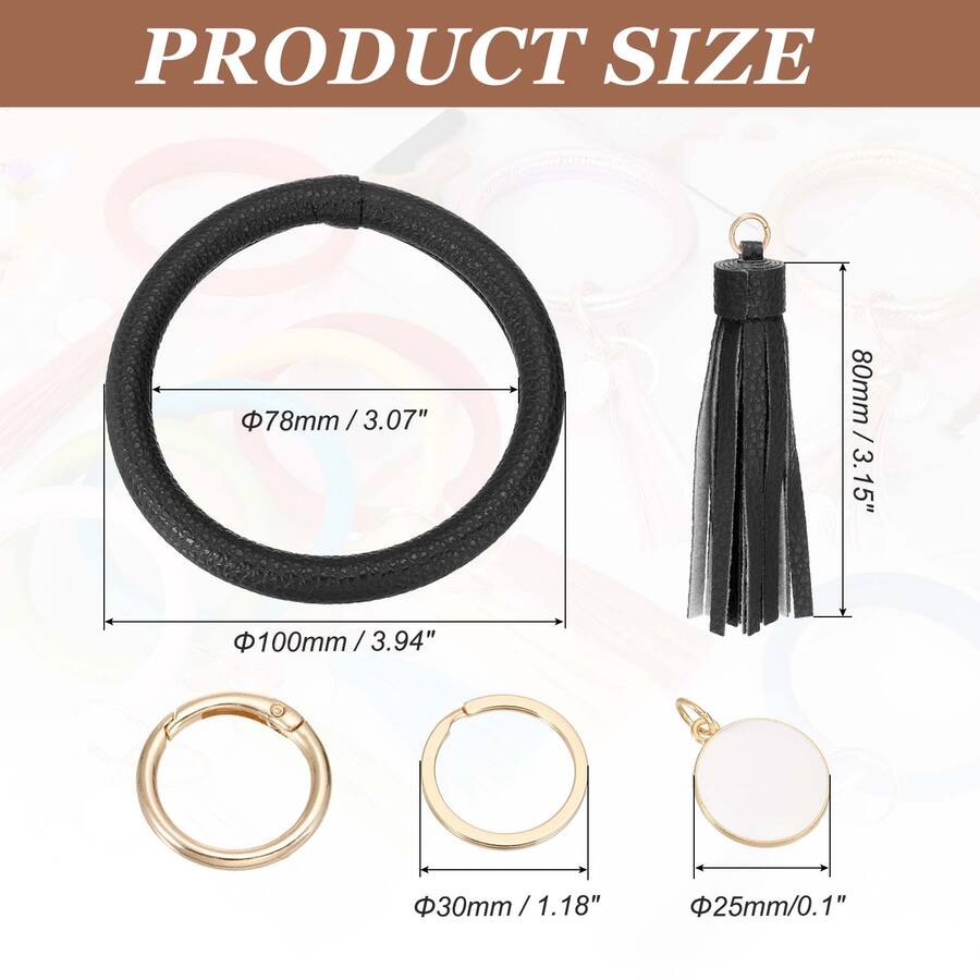 Key Round With Ridges Unique Bargains PU Leather Circle Wristlet Keychain, Tassel Pendant ...
