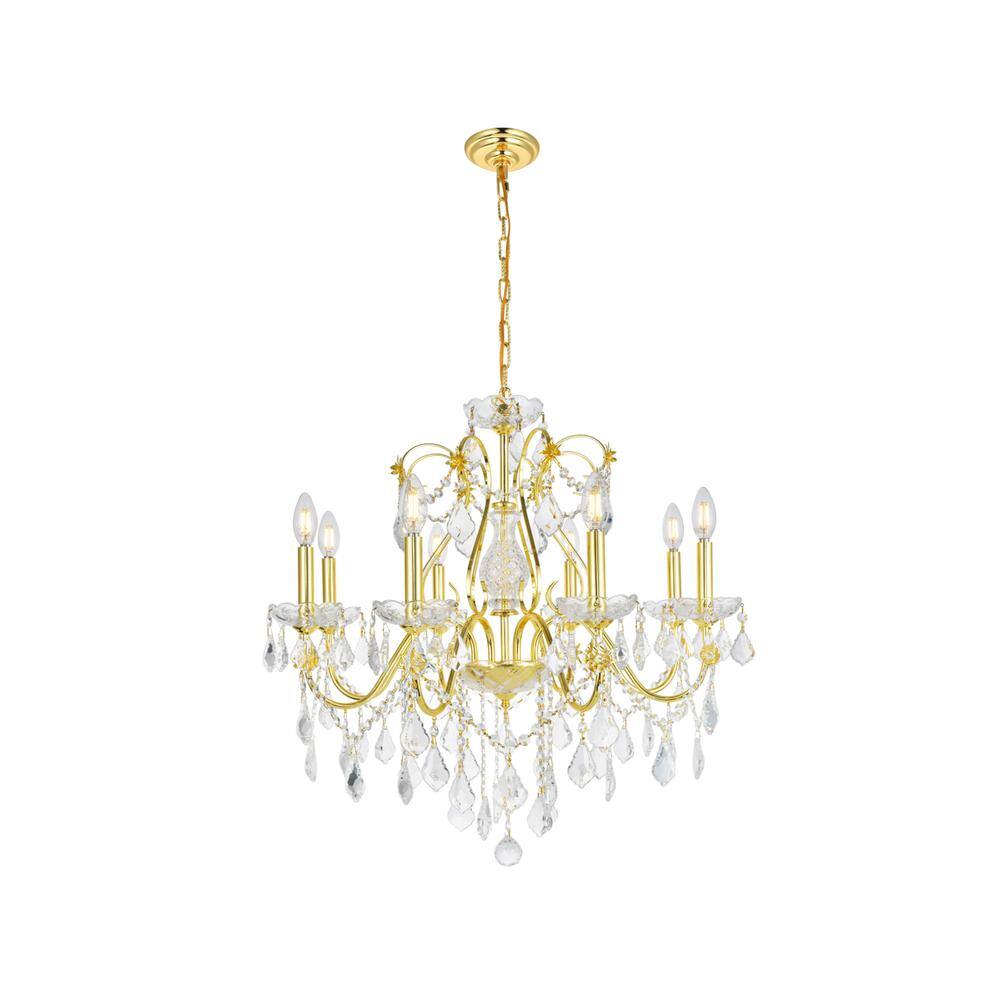 Angle. Elegant Lighting - St. Francis 8 light Gold Chandelier Clear Royal Cut Crystal - Gold.