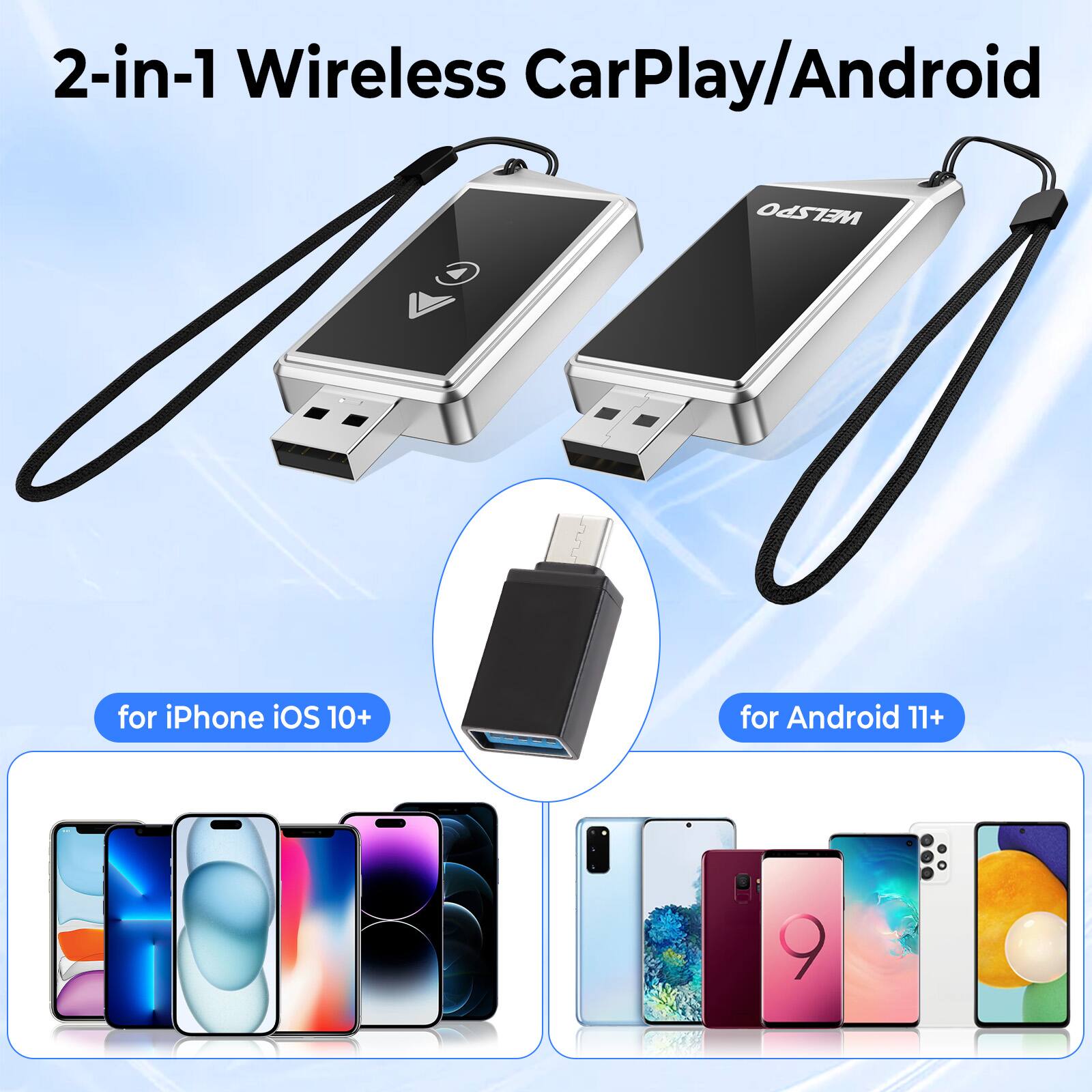 2-in-1 Wireless CarPlay/Android

for iPhone iOS 10+

for Android 11+