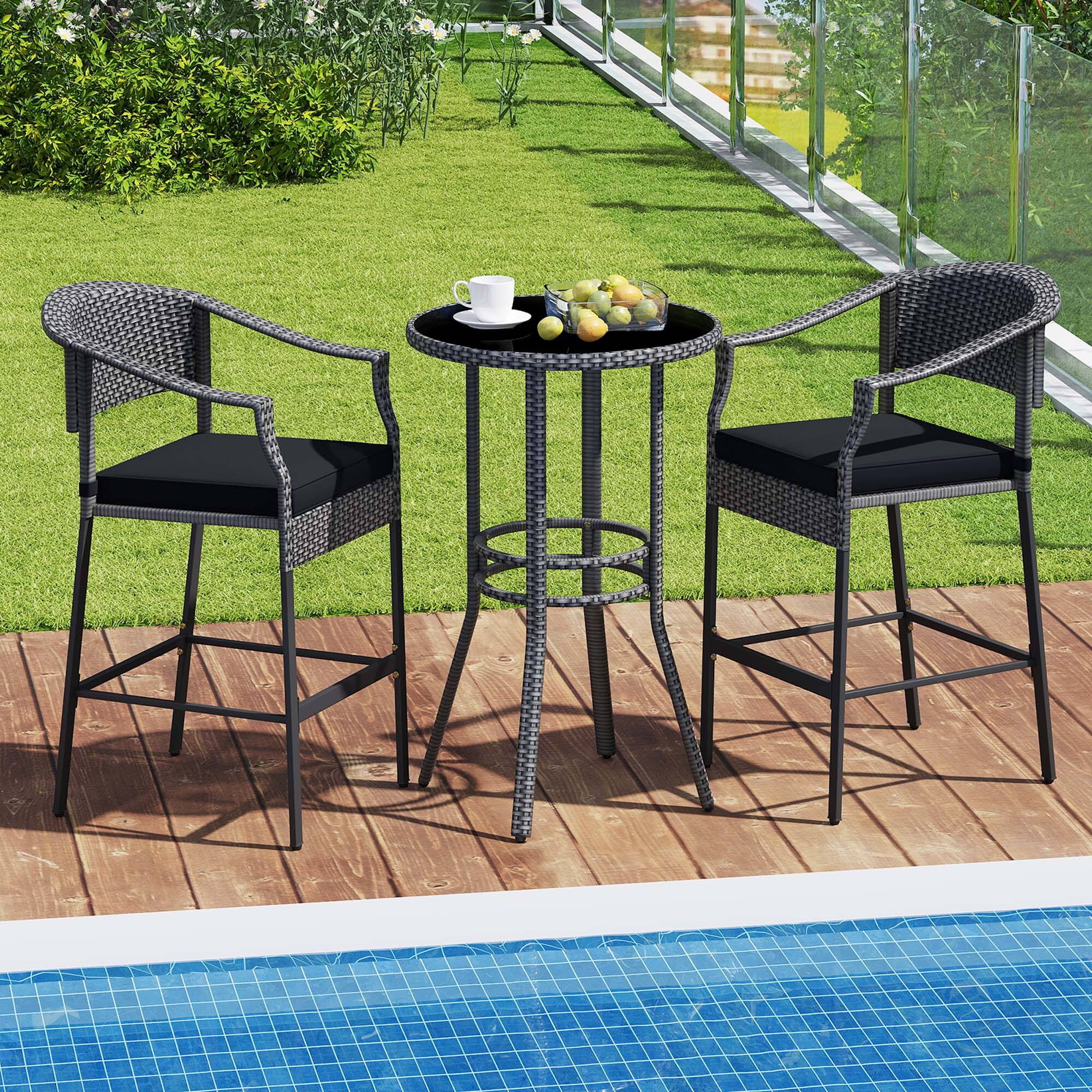 Alt View 4. Costway - Costway 3-Piece Patio Rattan Bar Set Wicker Bar Height Armchairs & Round Table - Black.