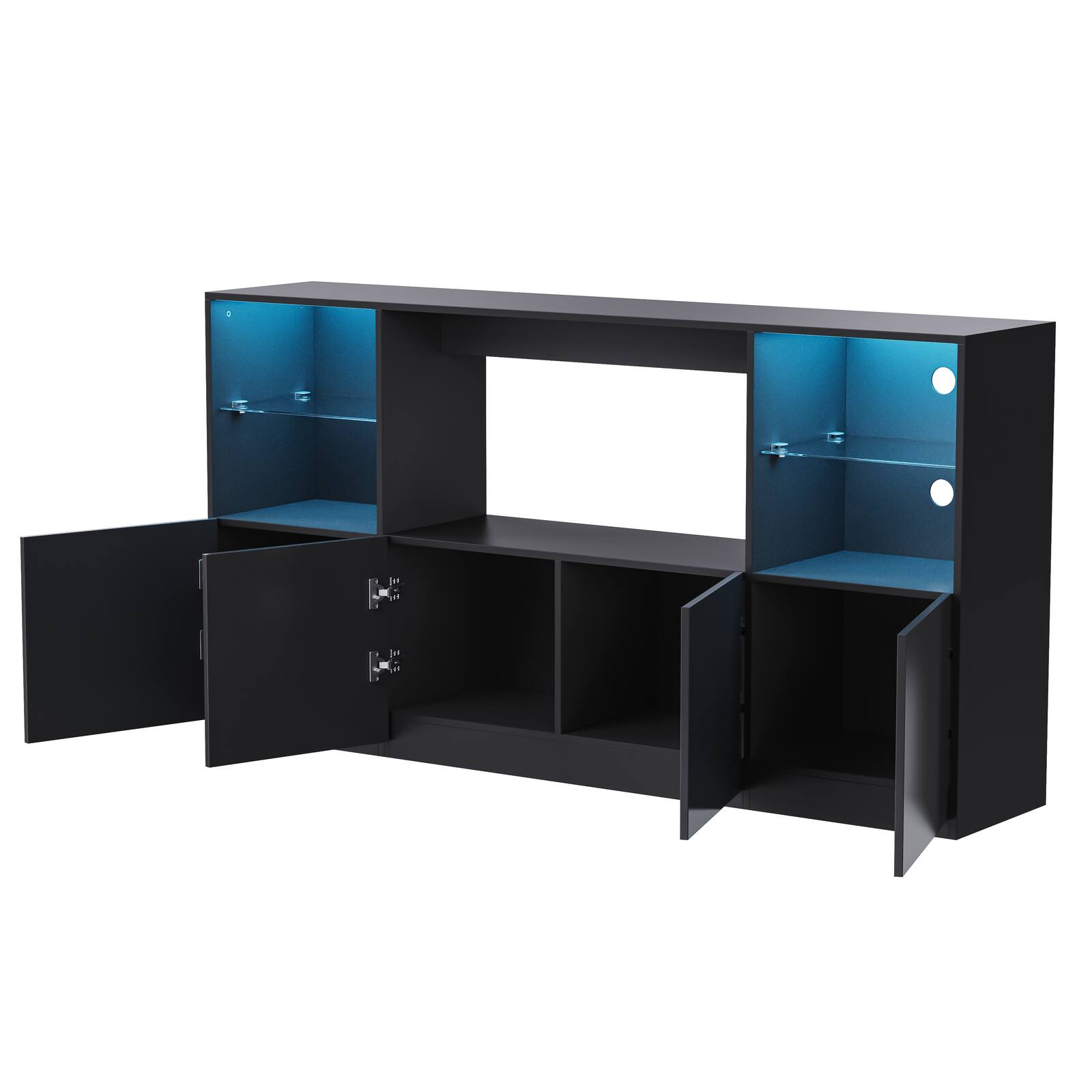 Alt View 7. Spaco - Spaco TV Stand for 75 Inch TVs, High Gloss Entertainment Center with LED Lights, Tempered Glass Shelves, Large Cabinet - Black.