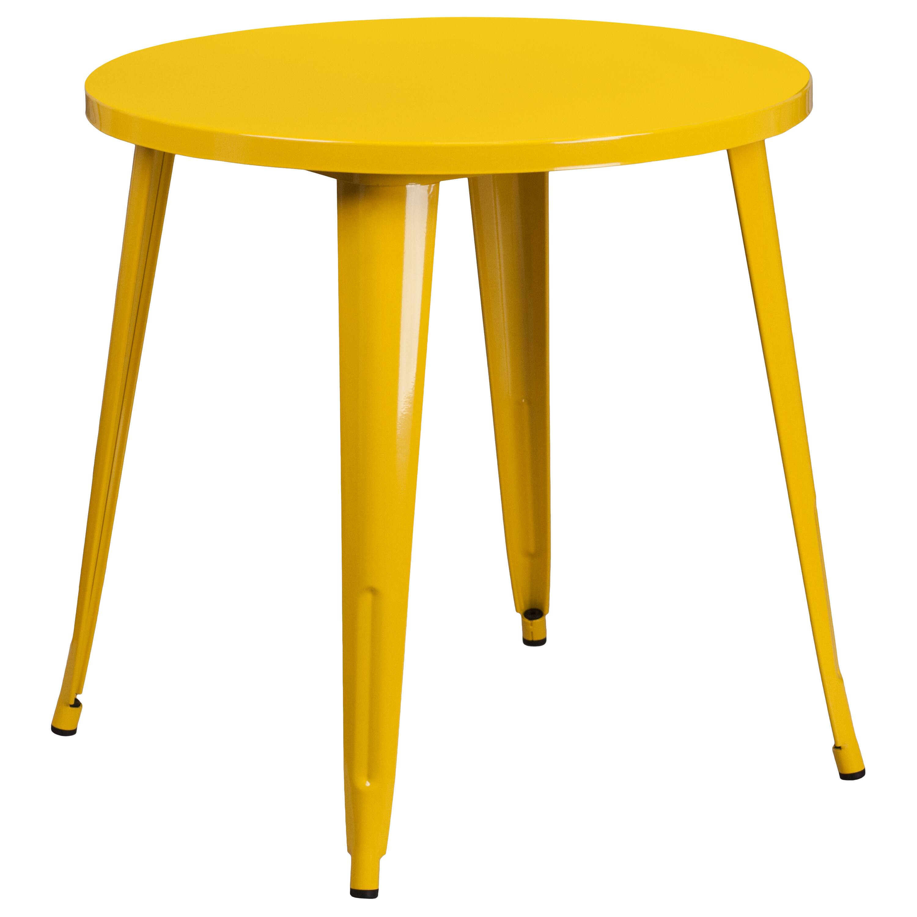 Alt View 3. Emma + Oliver - Commercial Grade 30" Round Metal Indoor-Outdoor Table Set with 4 Arm Chairs - Yellow.