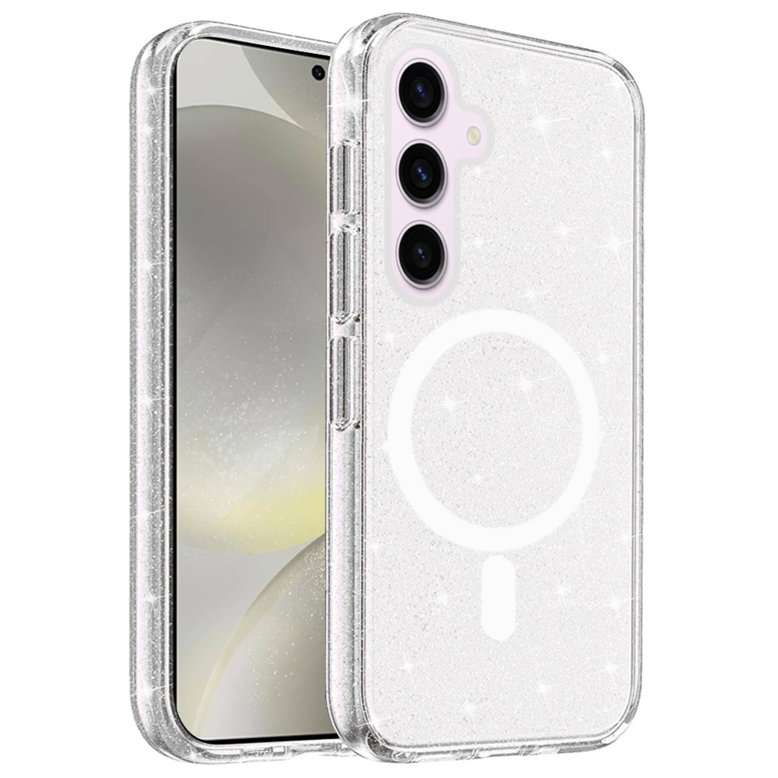 Angle. Kitcheniva - Magnetic Circle Glitter Translucent Plus Tempered Glass For Samsung S25/S24 Clear - Clear.