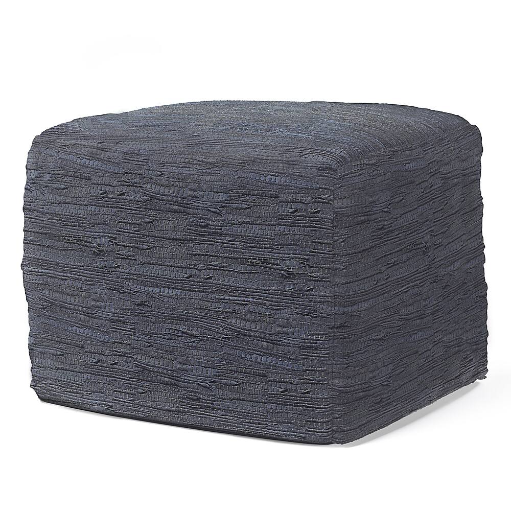 Angle. Simpli Home - Fredrik Square Pouf - Dark Blue.