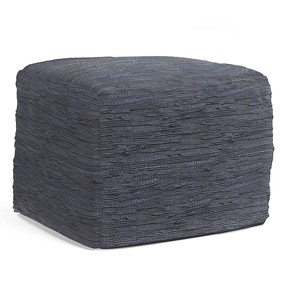 Front. Simpli Home - Fredrik Square Pouf - Dark Blue.