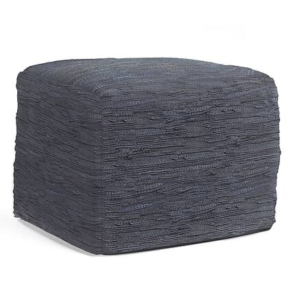 Front. Simpli Home - Fredrik Square Pouf - Dark Blue.