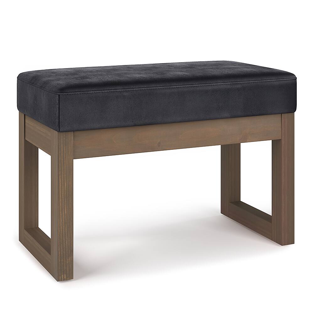 Front. Simpli Home - Milltown Footstool Small Ottoman Bench - Distressed Black.