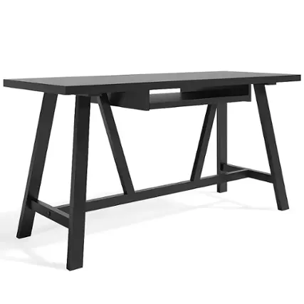 Front. Simpli Home - Dylan solid wood Industrial 60 inch Wide Writing Office Desk - Black.