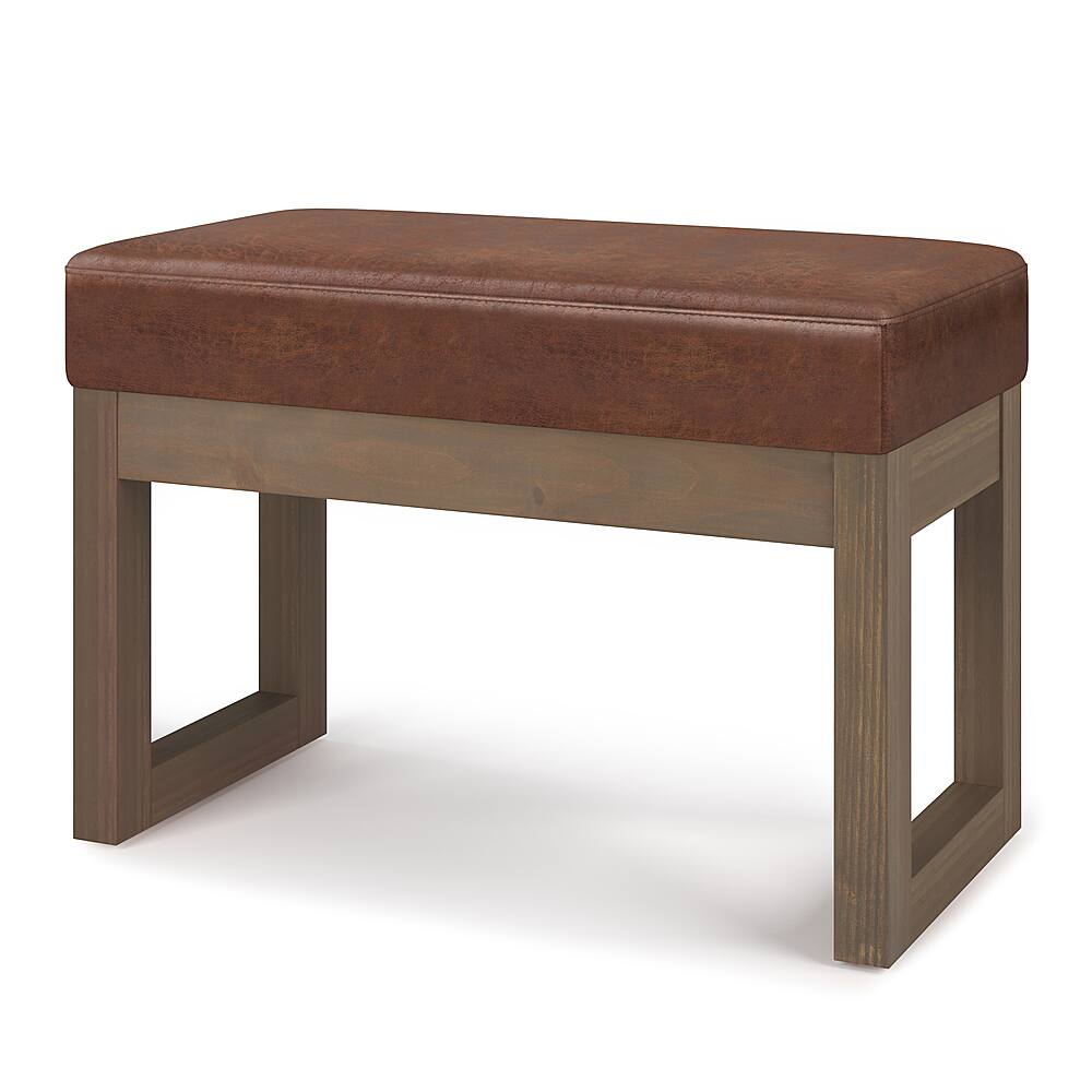 Angle. Simpli Home - Milltown Footstool Small Ottoman Bench - Distressed Saddle Brown.