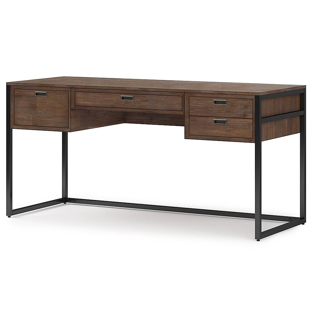 Angle. Simpli Home - Richmond solid acacia wood Modern Industrial 60 inch Wide Desk - Rustic Natural Aged Brown.