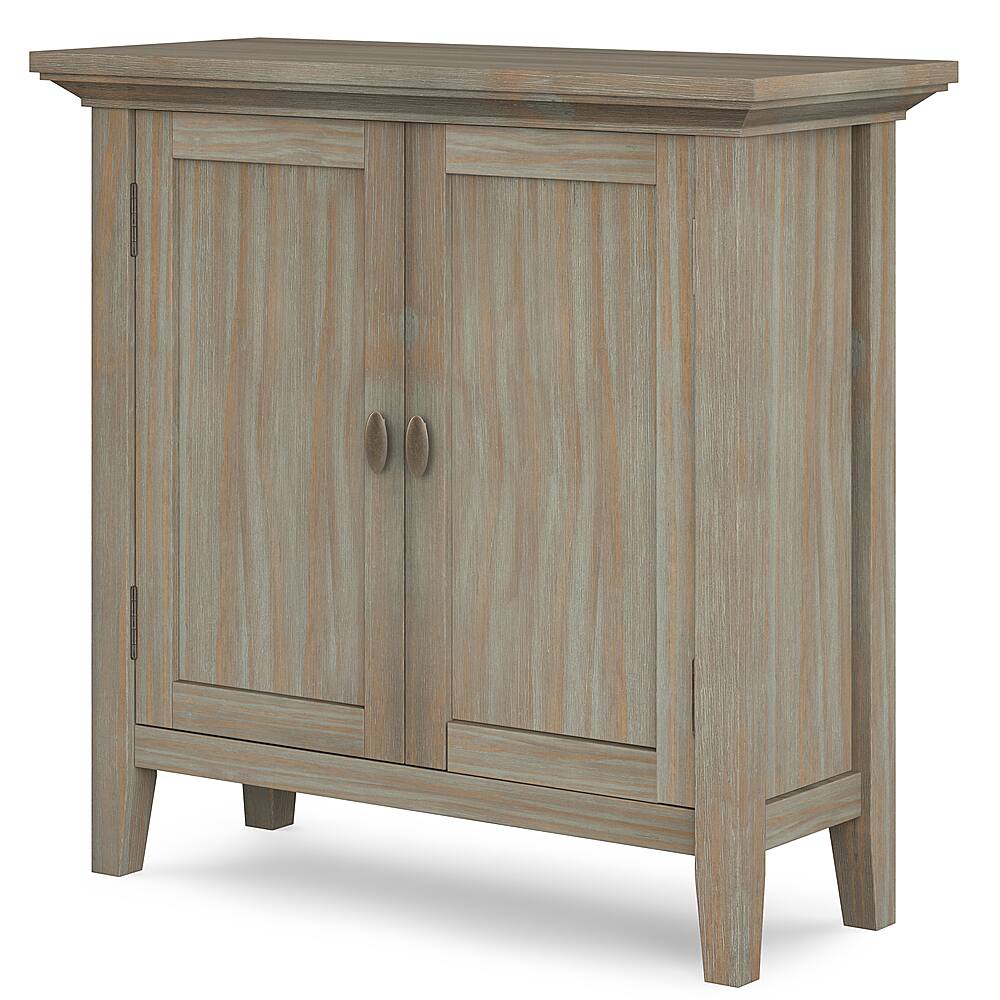 Angle. Simpli Home - Redmond Low Storage Cabinet - Distressed Grey.