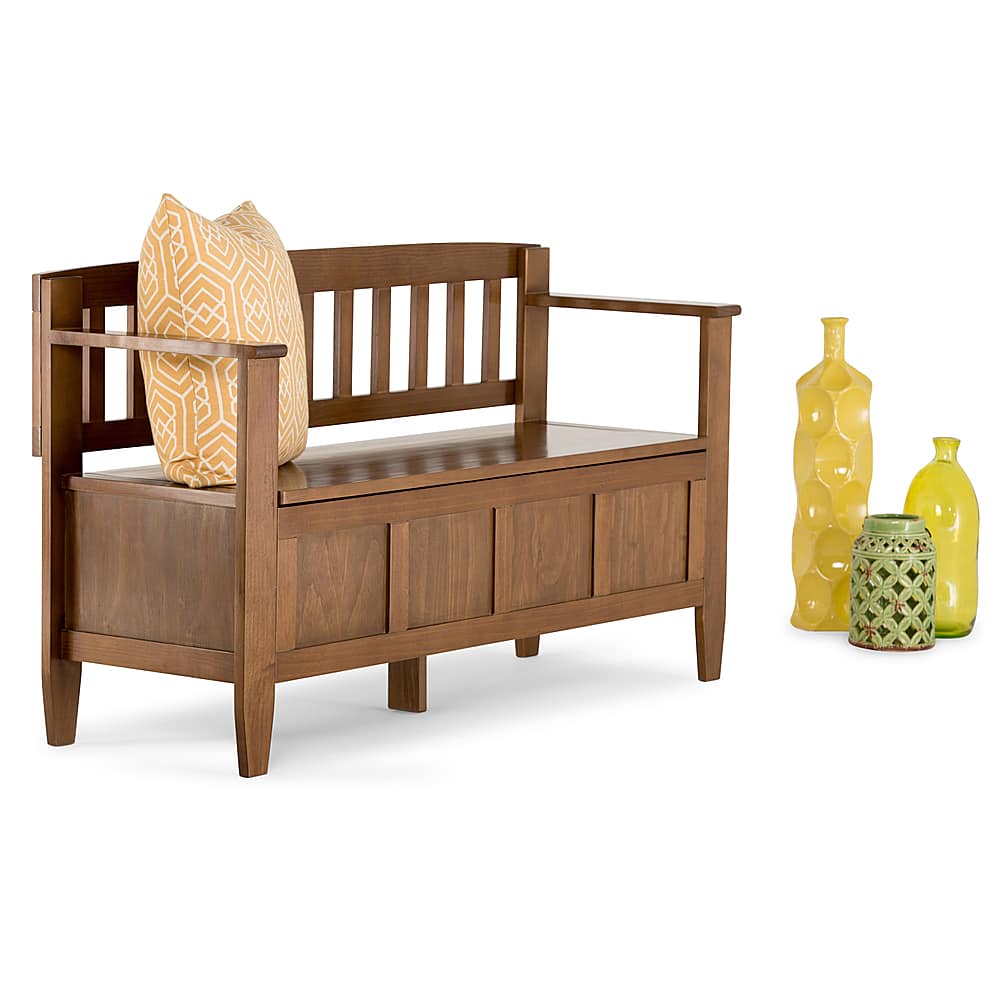 Left View: Simpli Home - Brooklyn Entryway Storage Bench - Medium Saddle Brown