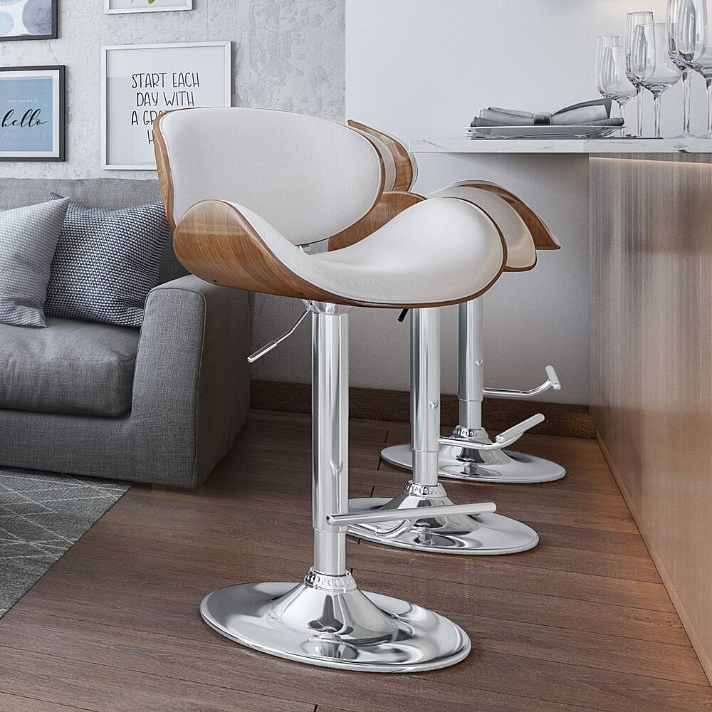 Left View: Simpli Home - Marana Bentwood Adjustable Height Gas Lift Bar Stool - White