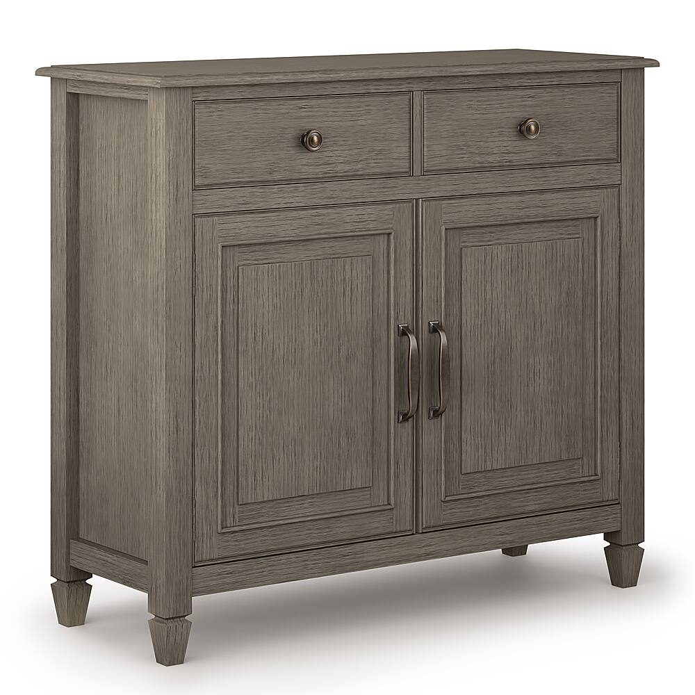 Front. Simpli Home - Connaught solid wood 40 inch Wide Traditional Entryway Storage Cabinet - Farmhouse Grey.