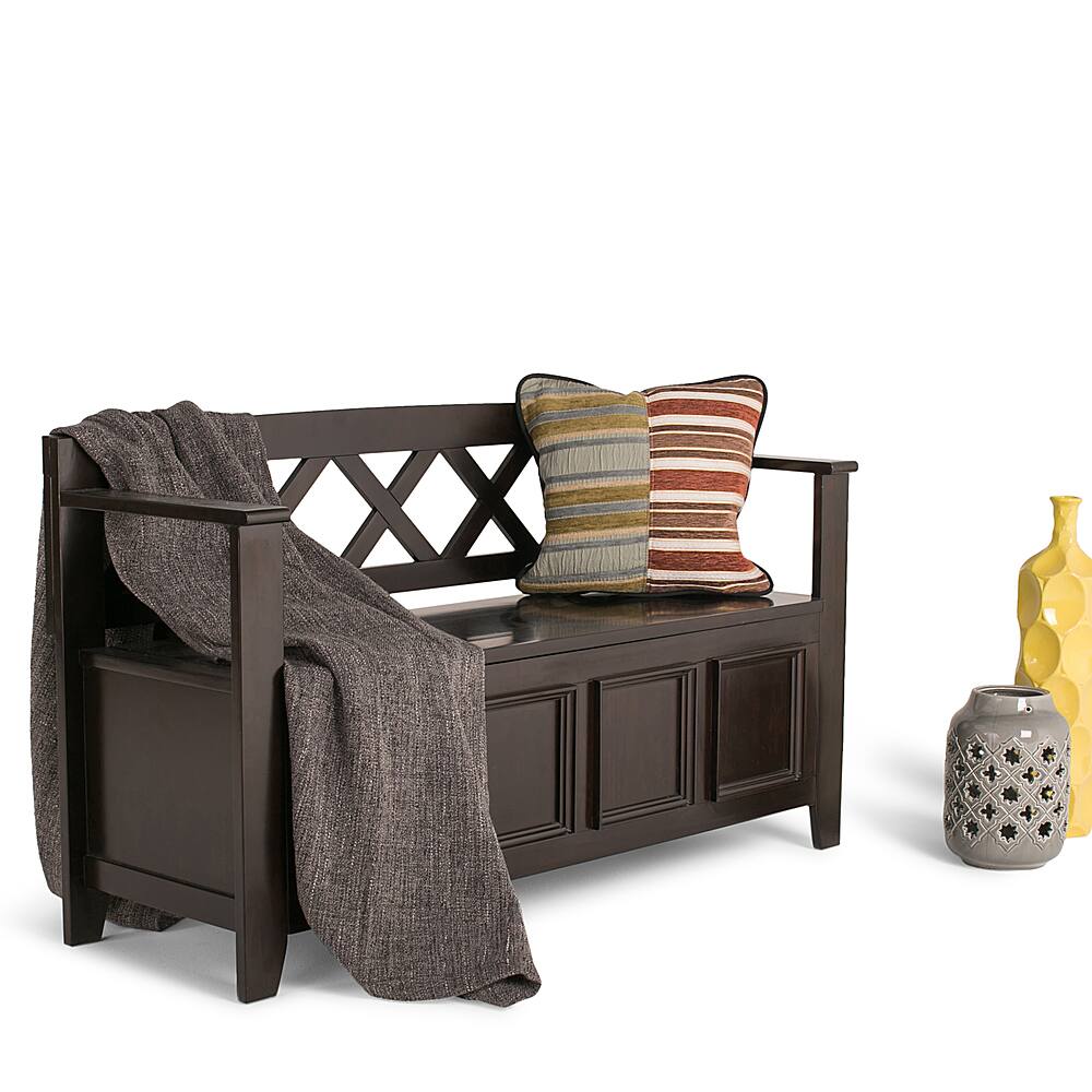 Left View: Simpli Home - Amherst Entryway Storage Bench - Hickory Brown