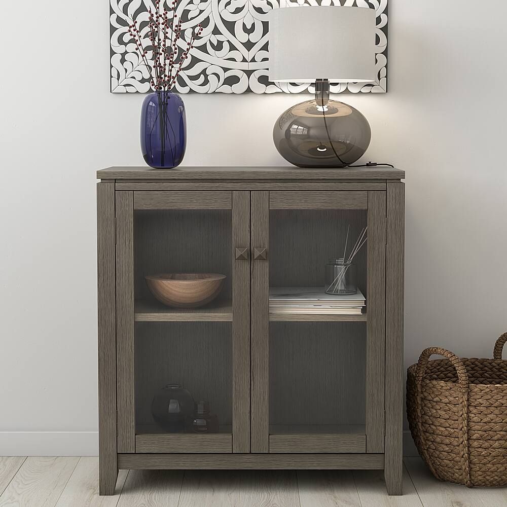 Left View: Simpli Home - Cosmopolitan Low Storage Cabinet - Farmhouse Grey