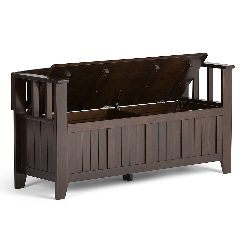 Left View: Simpli Home - Acadian SOLID WOOD 48 inch Wide Transitional Entryway Storage Bench in - Brunette Brown