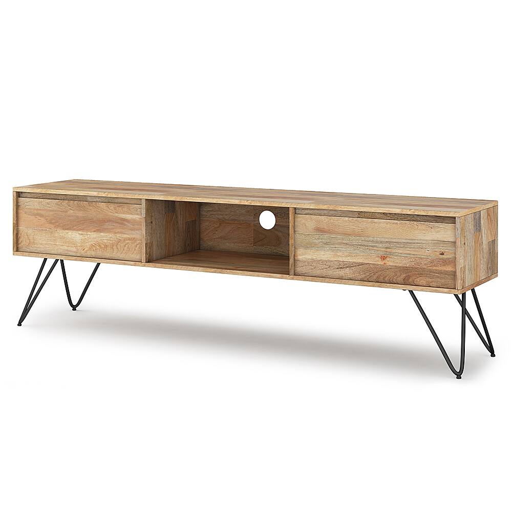 Angle. Simpli Home - Hunter Solid Mango Wood 68 inch Wide Industrial TV Media Stand For TVs up to 75 inches - Natural.