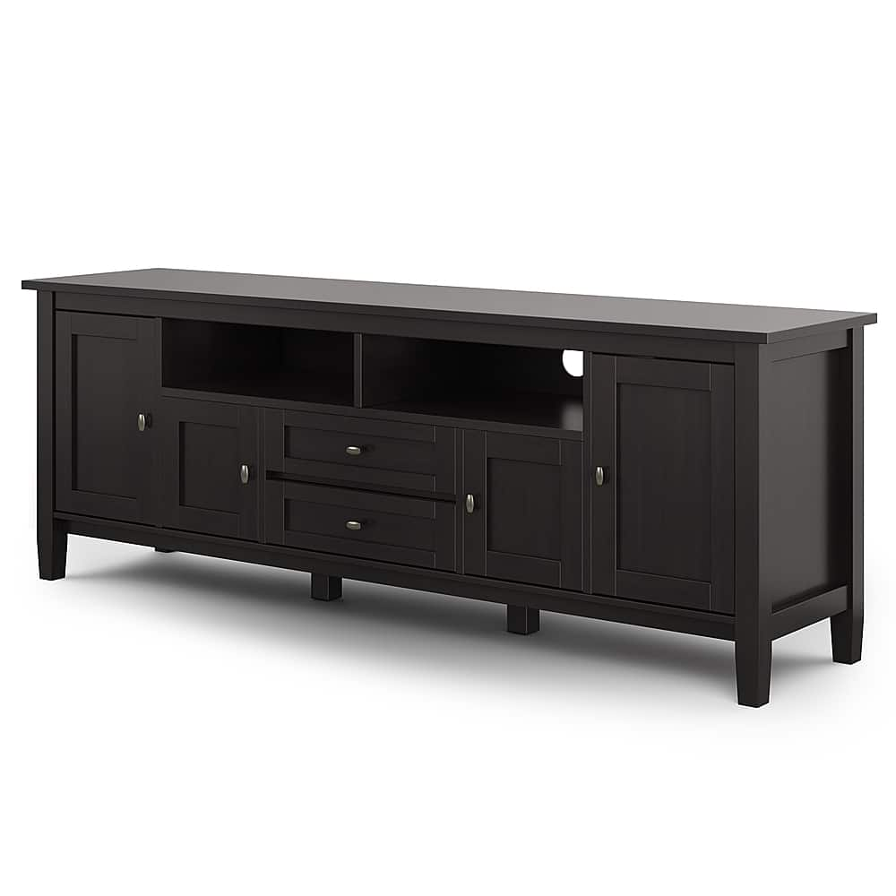 Angle View: Simpli Home - Warm Shaker SOLID WOOD 72 inch Wide Transitional TV Media Stand in Hickory Brown For TVs up to 80 inches - Hickory Brown