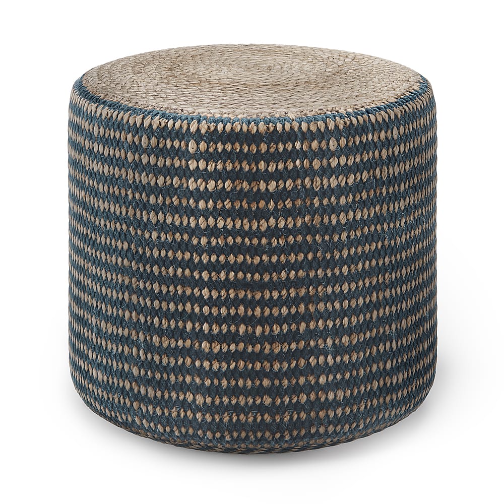 Angle View: Simpli Home - Larissa Round Braided Pouf - Natural and Teal