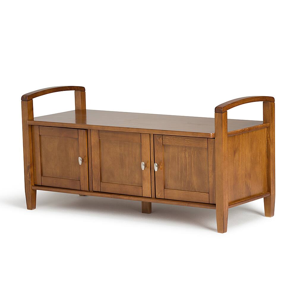 Angle View: Simpli Home - Warm Shaker SOLID WOOD 44 inch Wide Transitional Entryway Storage Bench in - Light Golden Brown