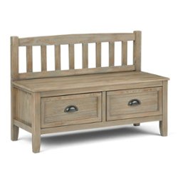 Simpli Home - Burlington solid wood 42 inch Wide Transitional Entryway Storage Bench with Drawers - Distressed Grey - Front_Zoom
