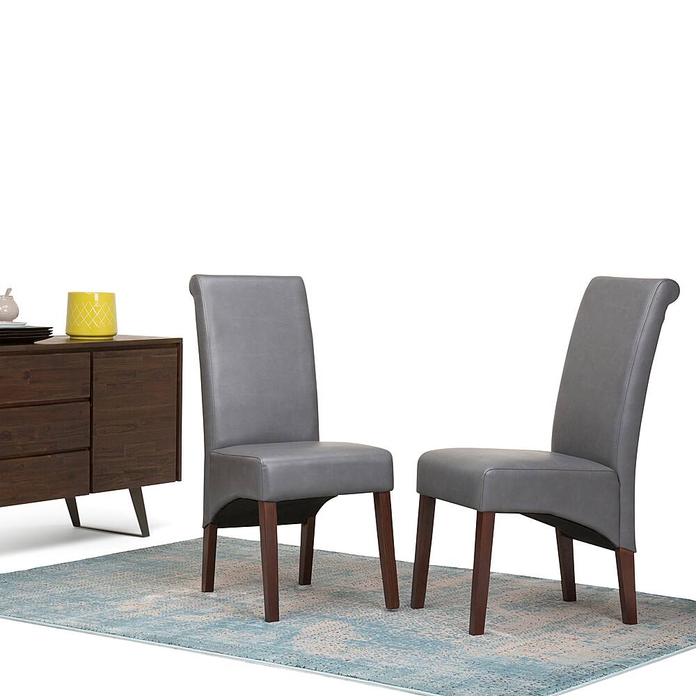 Left View: Simpli Home - Avalon Deluxe Parson Dining Chair (Set of 2) - Stone Grey