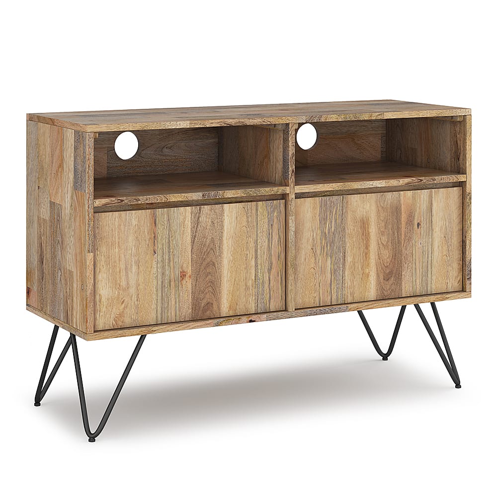Front. Simpli Home - Hunter solid mango wood 42 inch Wide Industrial TV Media Stand For TVs up to 43 inches - Natural.