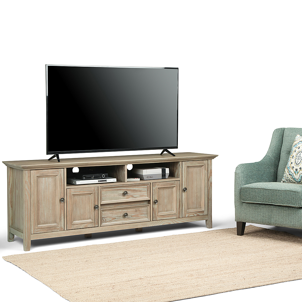 Left View: Simpli Home - Amherst solid wood 72 in Wide TV Media Stand & For TVs up to 80 inches - Distressed Grey
