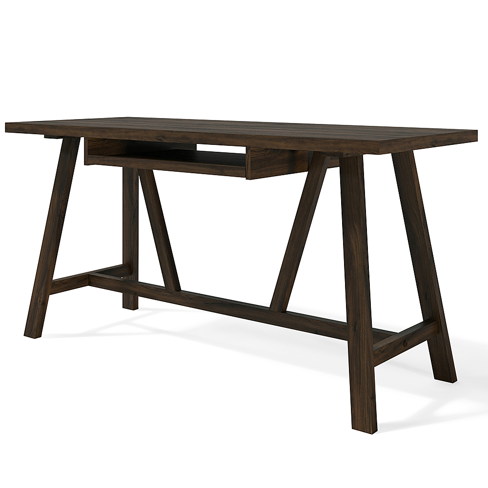 Angle View: Simpli Home - Dylan SOLID WOOD Industrial 60 inch Wide Writing Office Desk in - Dark Tobacco Brown
