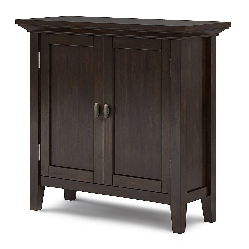 Angle. Simpli Home - Redmond Solid Wood 32 inch Wide Transitional Low Storage Cabinet - Brunette Brown.