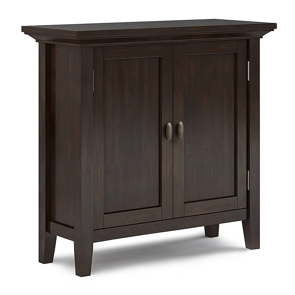 Front. Simpli Home - Redmond Low Storage Cabinet - Brunette Brown.