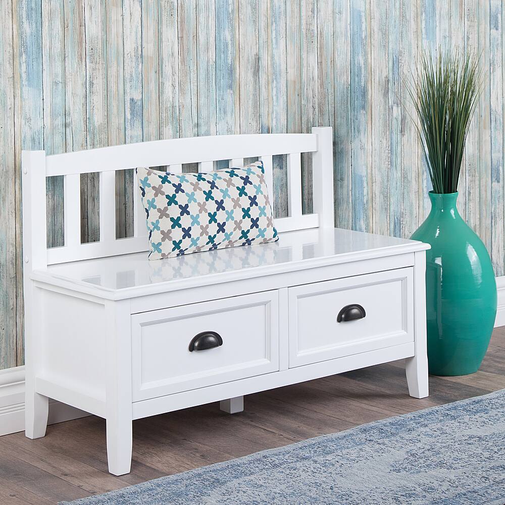 Left View: Simpli Home - Burlington SOLID WOOD 42 inch Wide Transitional Entryway Storage Bench with Drawers in - White