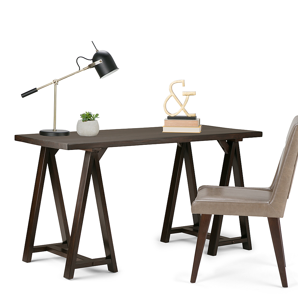 Left View: Simpli Home - Sawhorse Writing Desk - Dark Chestnut Brown