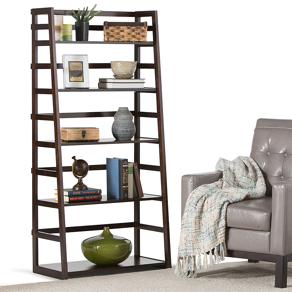 Left View: Simpli Home - Acadian Ladder Shelf Bookcase - Brunette Brown