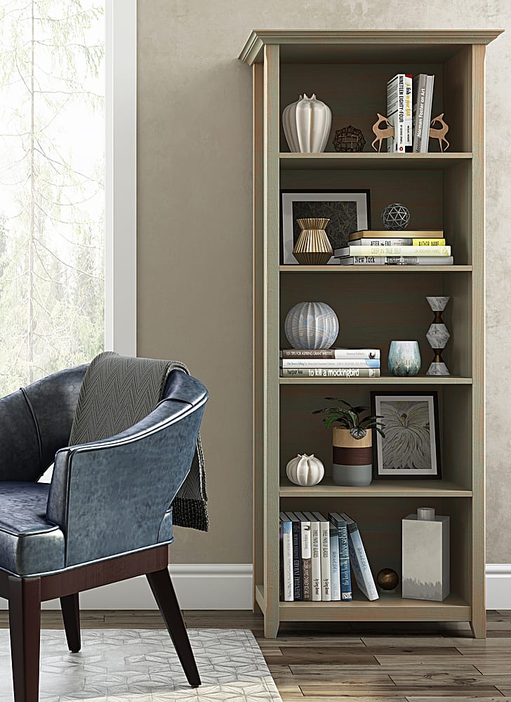 Left View: Simpli Home - Amherst 5 Shelf Bookcase - Distressed Grey