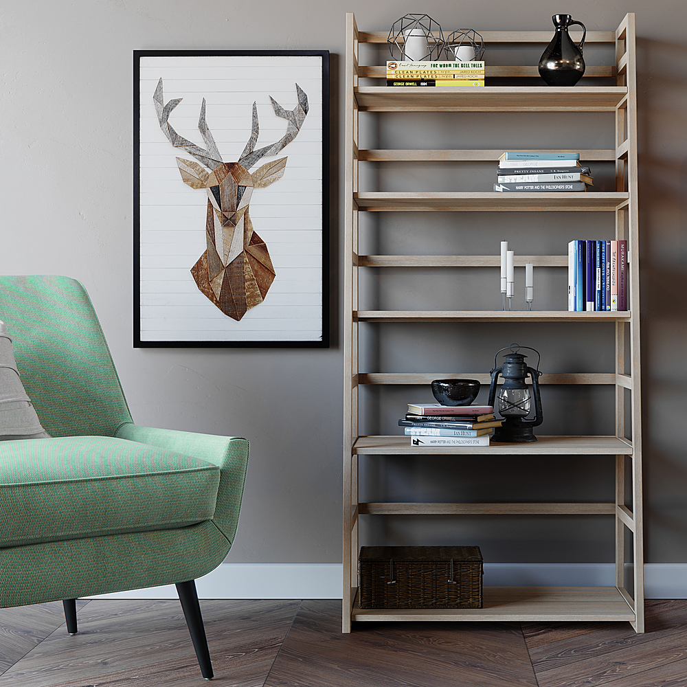 Left View: Simpli Home - Acadian Ladder Shelf Bookcase - Distressed Grey