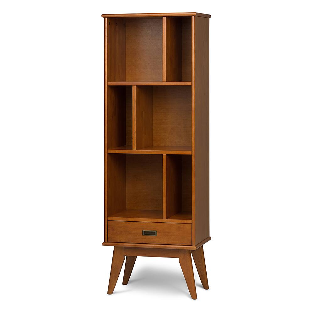 Angle. Simpli Home - Draper Mid Century Bookcase and Storage Unit - Teak Brown.