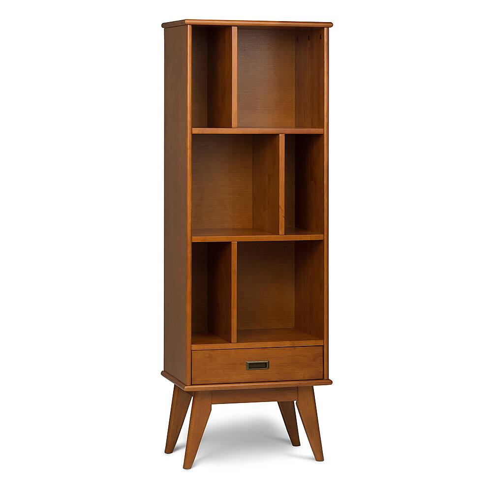 Front. Simpli Home - Draper Mid Century Bookcase and Storage Unit - Teak Brown.