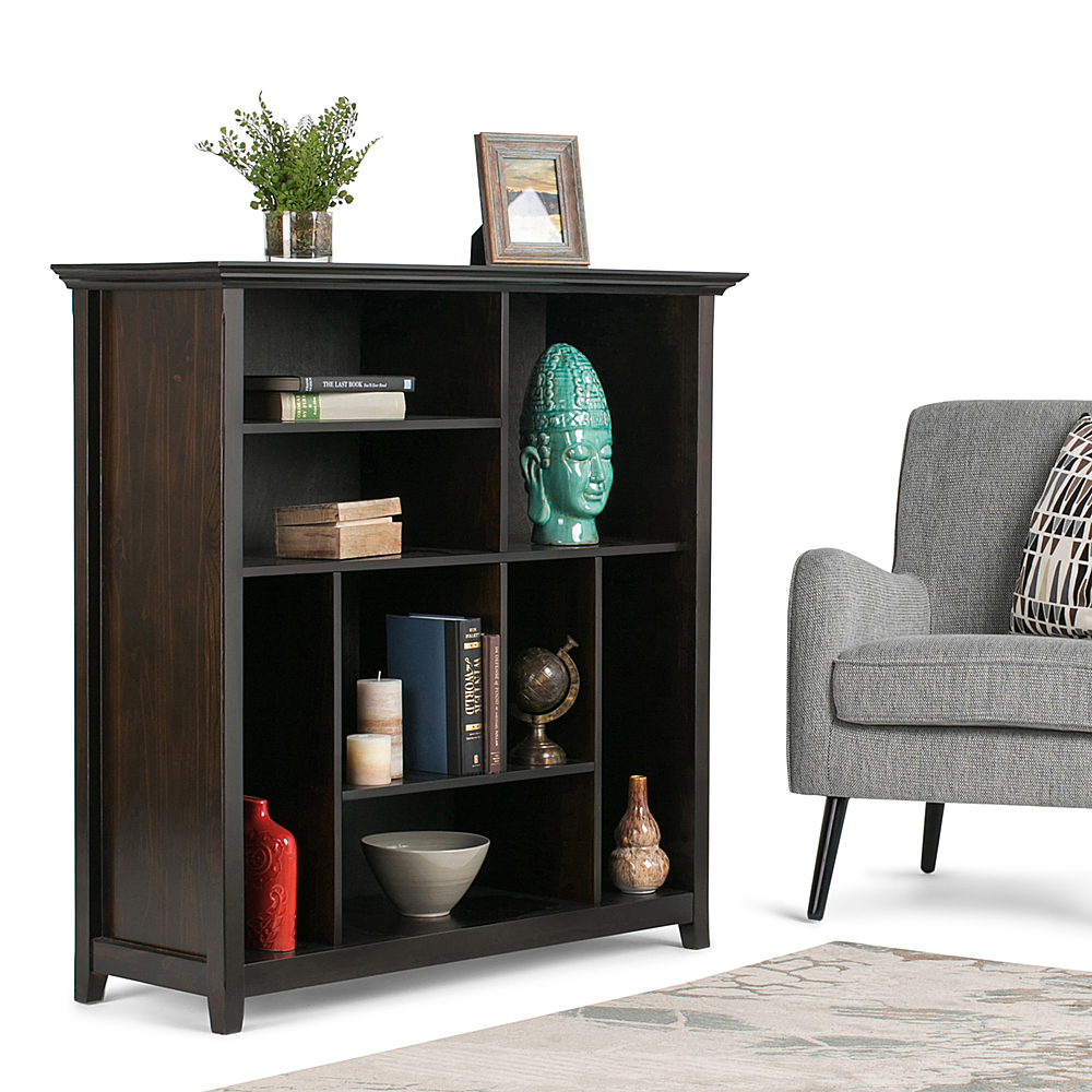 Left View: Simpli Home - Acadian 9 Cube Bookcase and Storage Unit - Distressed Grey
