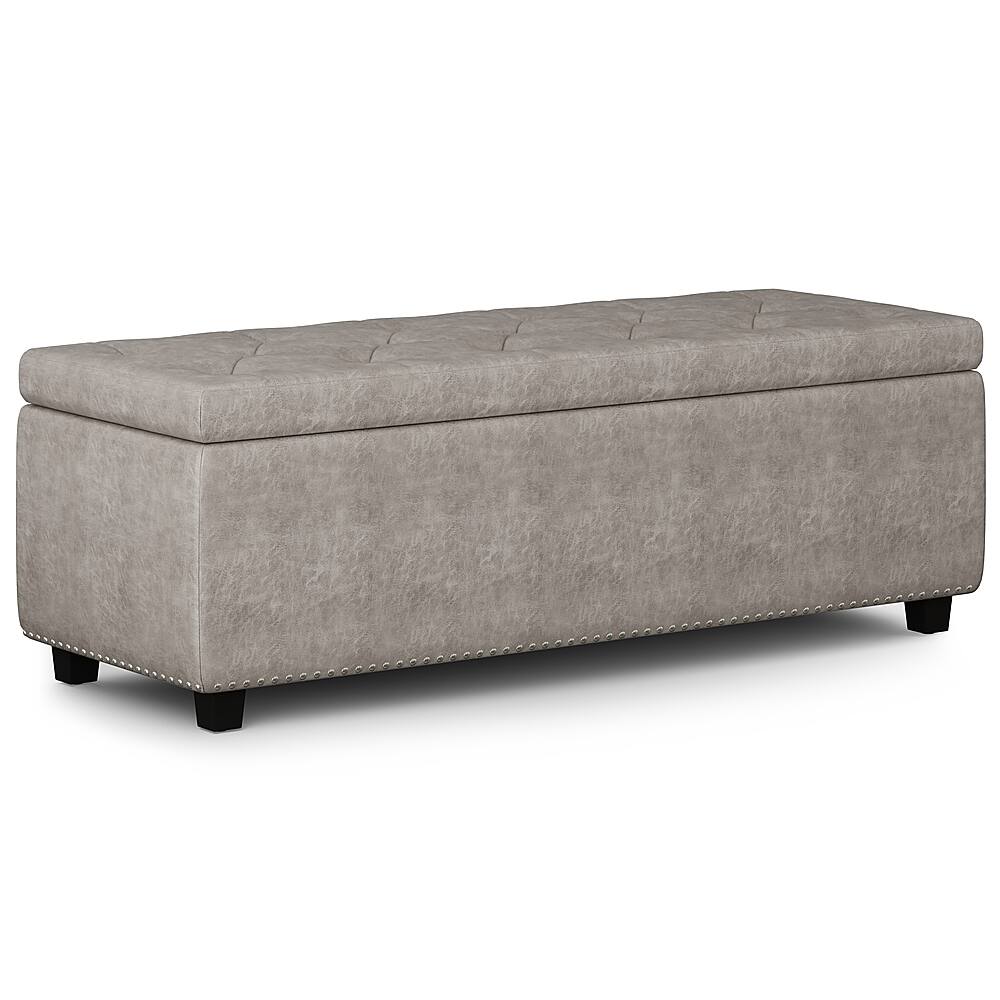 Front. Simpli Home - Hamilton Storage Ottoman - Distressed Grey.