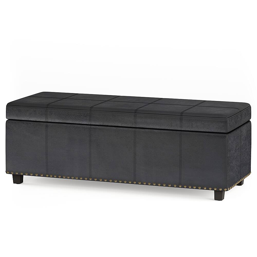 Angle View: Simpli Home - Kingsley Large Storage Ottoman - Distressed Black