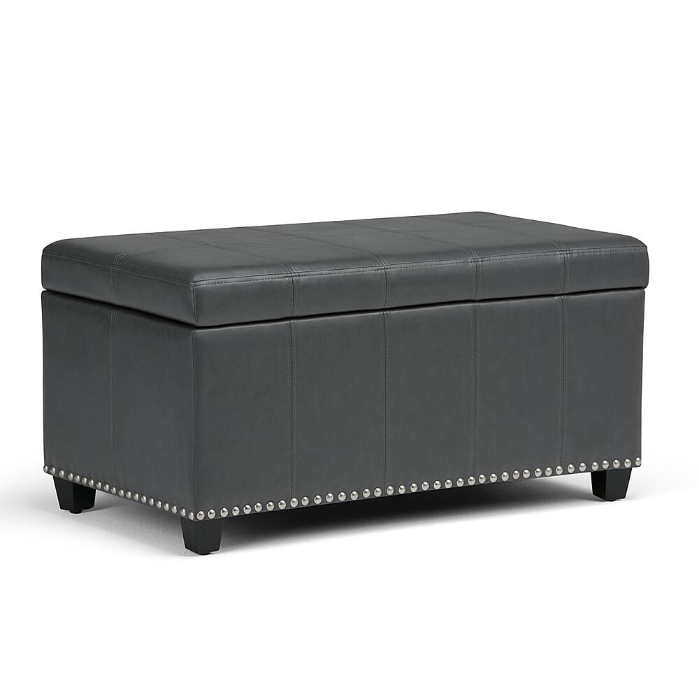 Front. Simpli Home - Amelia Storage Ottoman Bench - Stone Grey.
