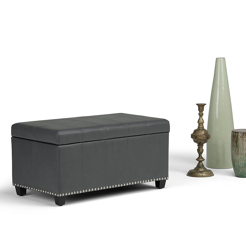 Left View: Simpli Home - Castleford Storage Ottoman - Distressed Brown