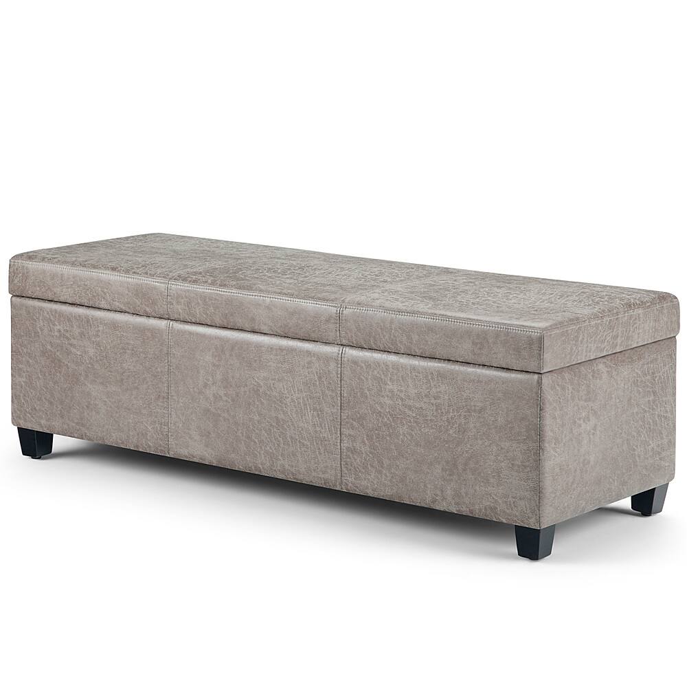 Angle. Simpli Home - Avalon Storage Ottoman Bench - Distressed Grey Taupe.