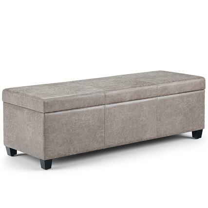 Front. Simpli Home - Avalon Storage Ottoman Bench - Distressed Grey Taupe.