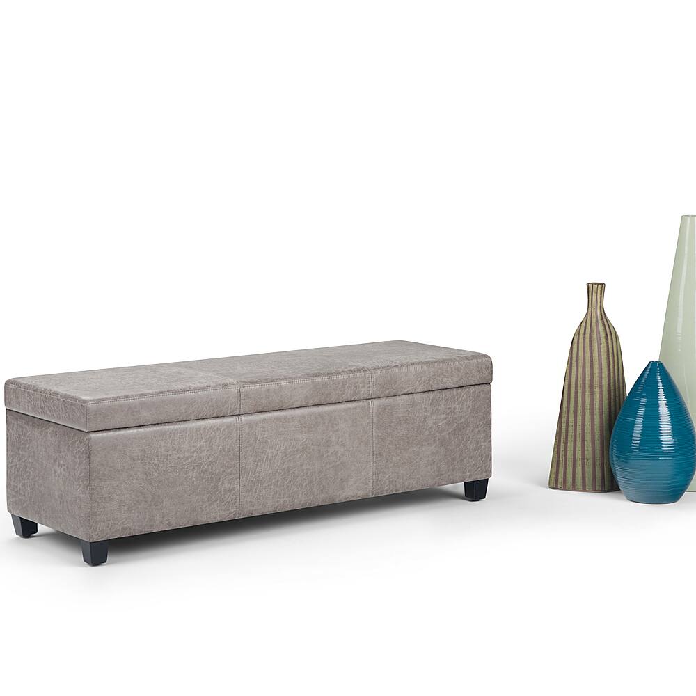 Left View: Simpli Home - Avalon Storage Ottoman Bench - Distressed Grey Taupe