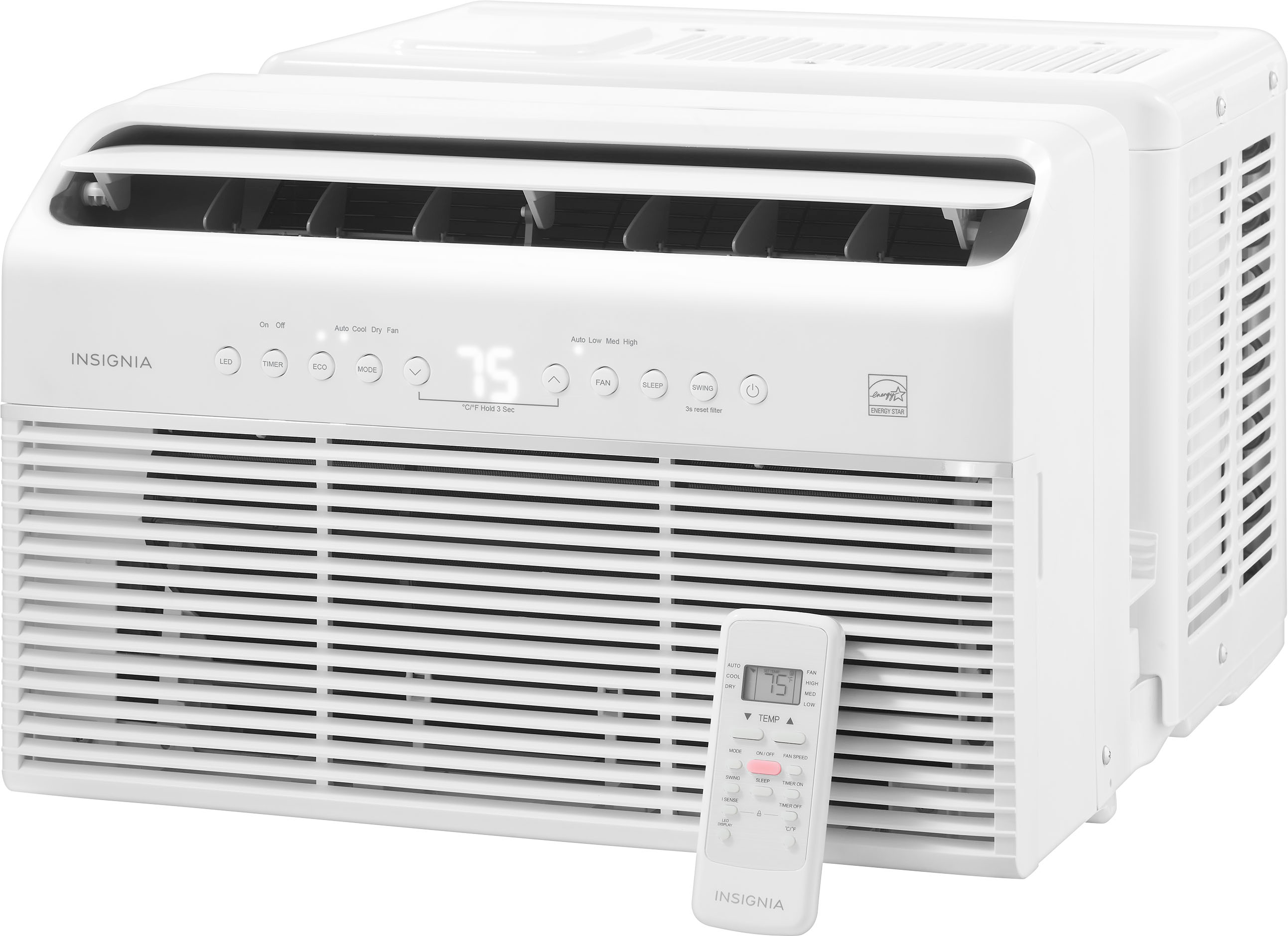 Left View: Insignia™ - 350 Sq. Ft. 8,000 BTU U-Shaped Window Air Conditioner - White