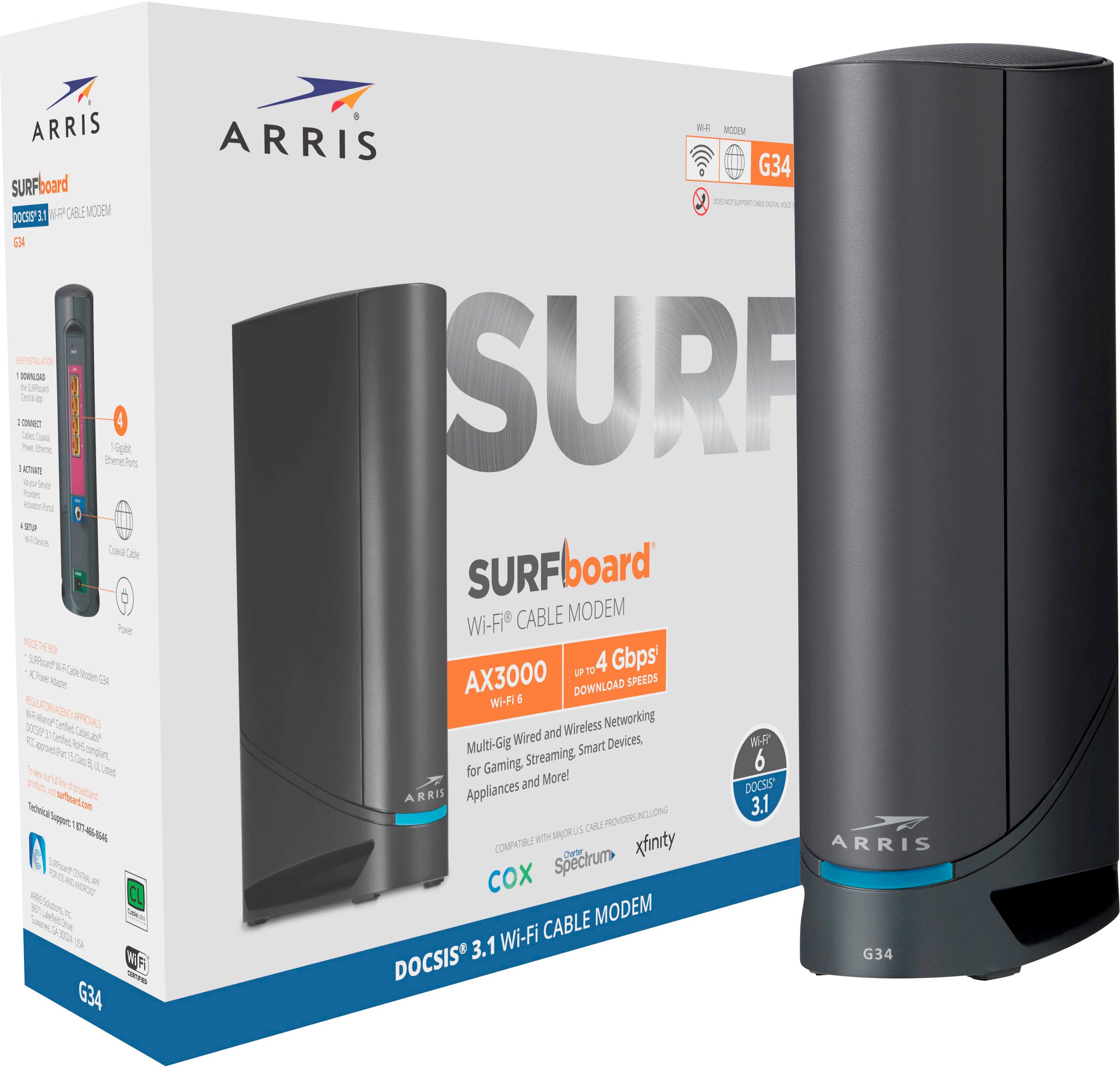 Alt View 13. ARRIS - SURFboard DOCSIS 3.1 Cable Modem & Wi-Fi 6 Router Combo - Black.