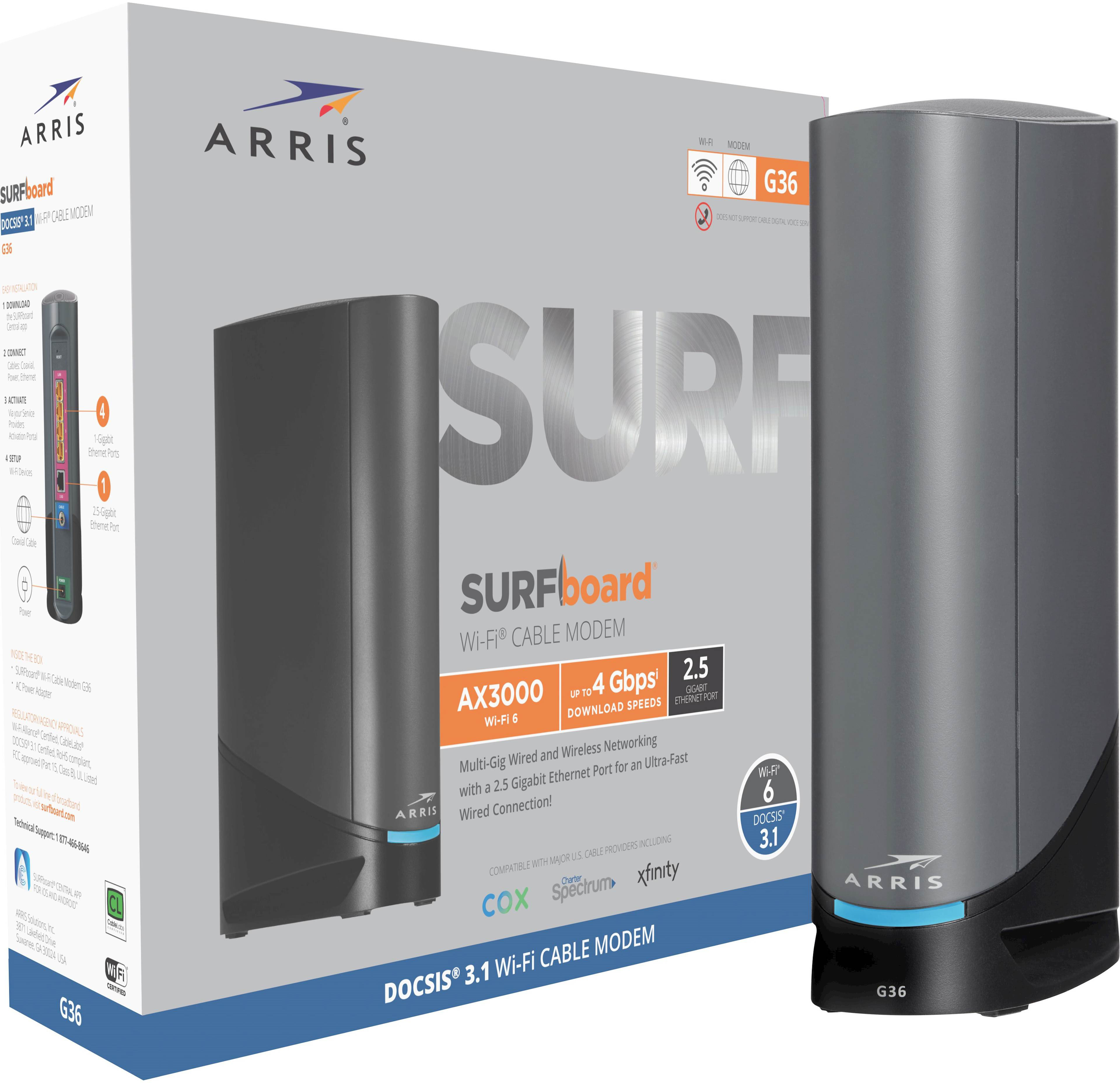 ARRIS SURFboard DOCSIS 3.1 Multi-Gig Cable & Wi-Fi 6 Router Combo Black G36 -